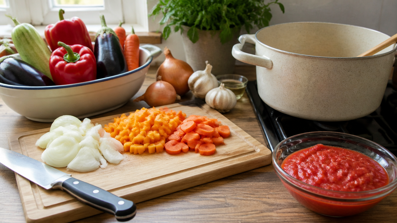 Подготовка овощей и продуктов на кухне