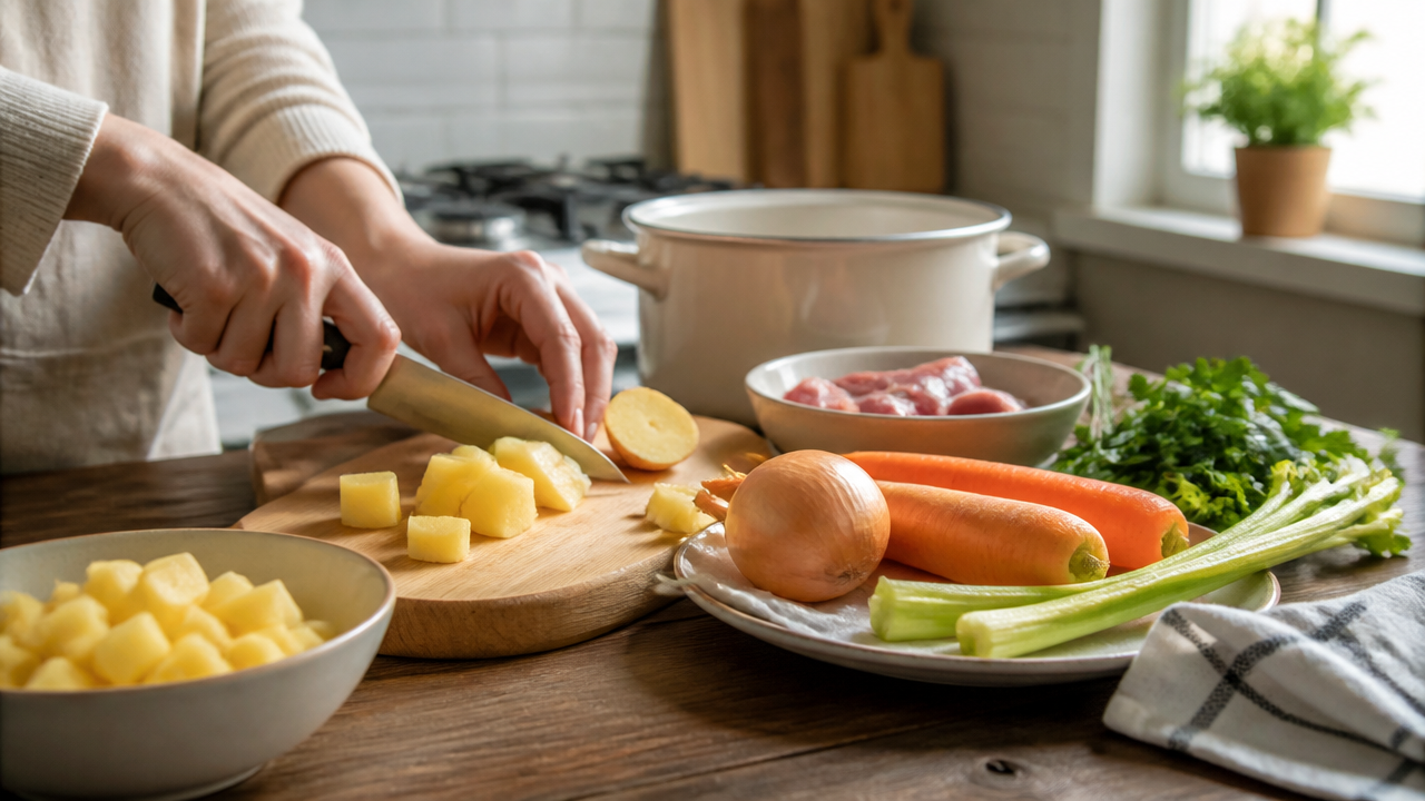 Подготовка овощей и продуктов на кухне