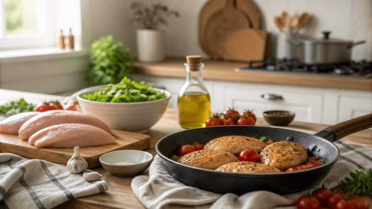 Курица, овощи и гарнир для быстрого ужина